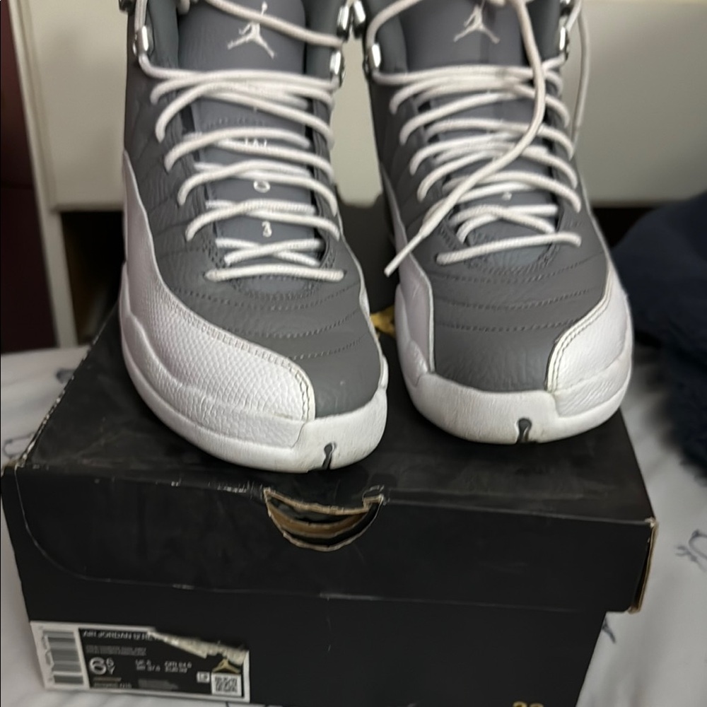 Jordan Gray and White Sneakers with Suede Upper